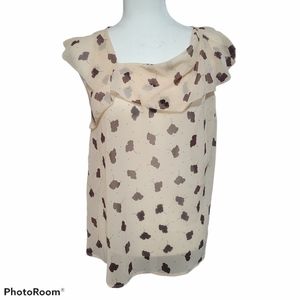 CAbi Cream Blouse with Brown Floral Print
